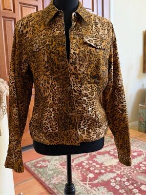 Russell Kemp Leopard Print Sequins Jacket Aqua Lining  Size 10